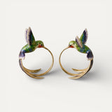 Vintage Enamel Hummingbird Hoop Earrings