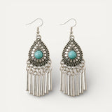 Vintage Silver Turquoise Stone Drop Earrings