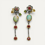 Vintage Gold Blue Opal and Red Crystal Earrings