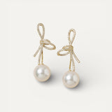 Gold Sparkling Bow Pearl Earrings