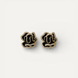 Elegant Gold Black Lotus Earrings