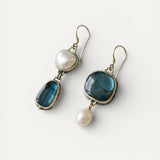 Vintage Silver Natural Stone and Pearl Earrings