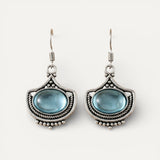 Vintage Blue Oval Gemstone Necklace and Earrings Set