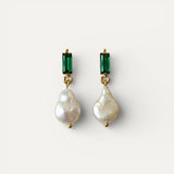 Gold Emerald and Pearl Earrings