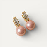 Gold Pink Pearl Cubic Zirconia Earrings