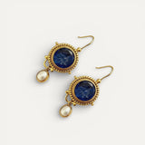 Vintage Gold Earrings with Blue Pearls