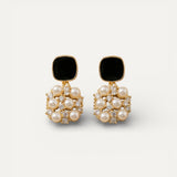 Pearl Earrings with Black Opal in Gold
