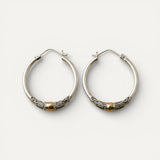 Vintage Silver Hoop Earrings with Carved Pattern
