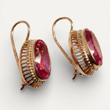 Vintage Rose Gold Earrings with Beautiful Red Crystal