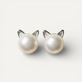 Earrings Kittens with Cultured Pearls and Silver