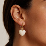 Gold White Heart Earrings