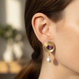 Gold Purple Detail and Pearl Earrings