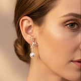 Gold Sparkling Bow Pearl Earrings