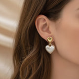 Elegant Gold Pearl Heart Earrings