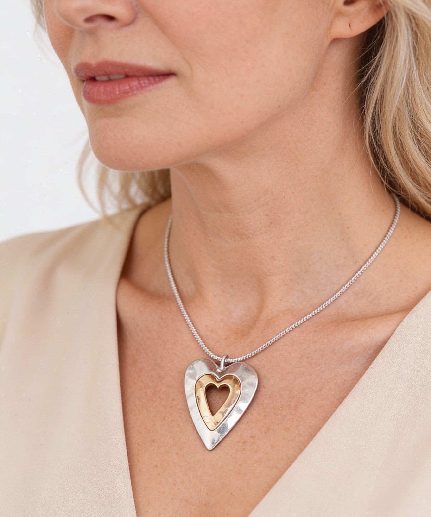 Vintage Silver and Gold Heart Pendant Necklace