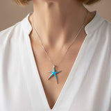 Blue Opal and Silver Starfish Necklace