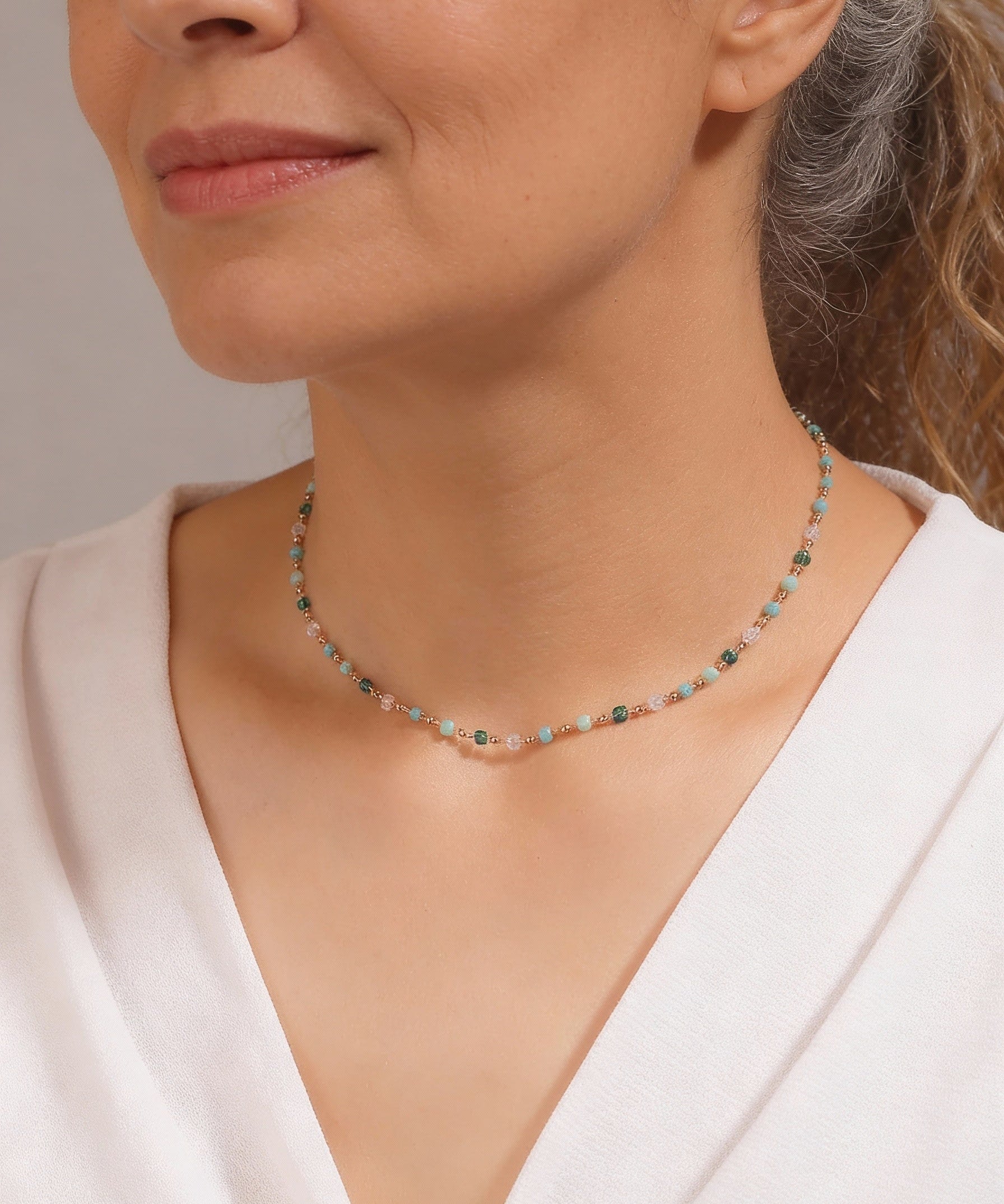 Gold-Plated Multicoloured Stone Necklace
