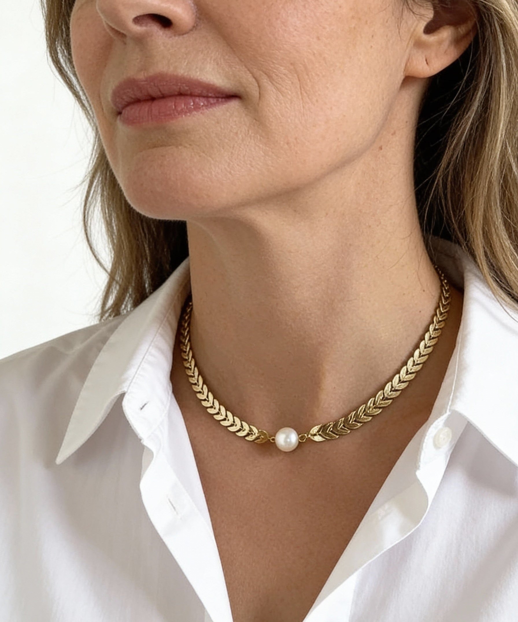 Greek Gold Pearl Necklace
