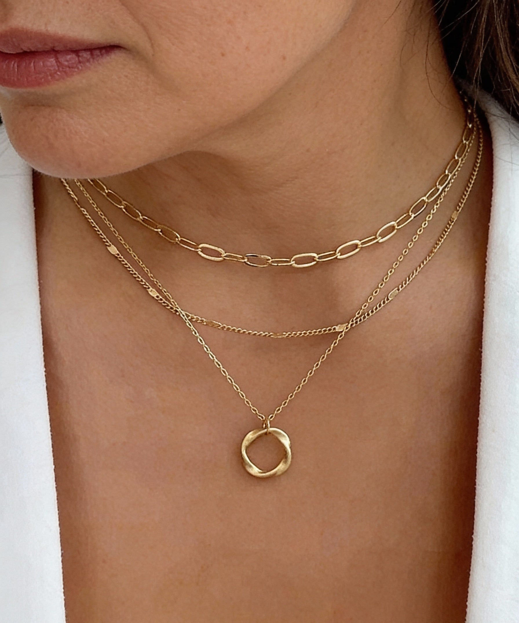 Vintage Layered Chain Necklace with Gold Pendant