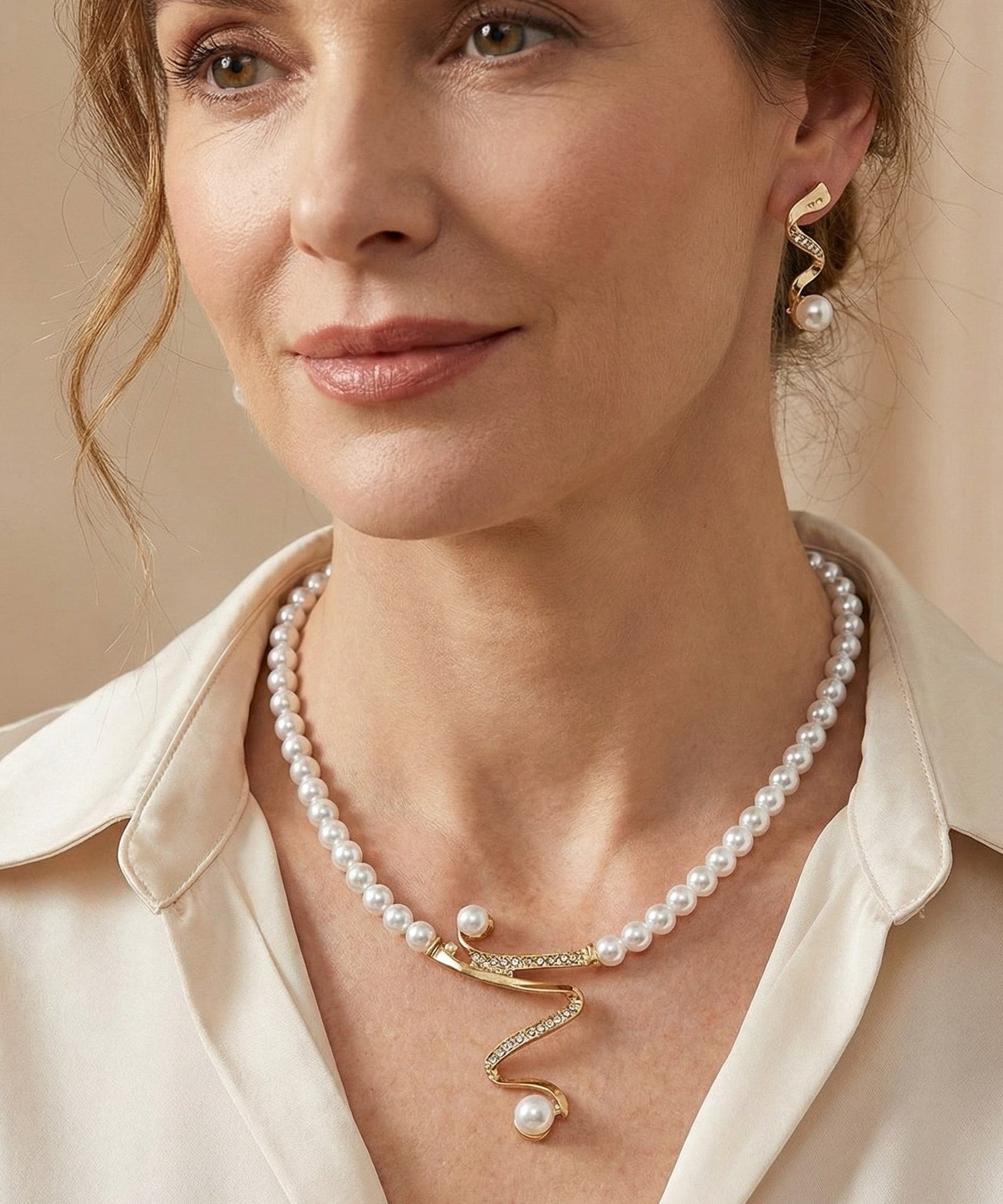Natural Pearl Necklace + Earrings Set