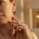 Elegant White and Green Stone Gold Earrings