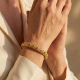 Ethnic Style Gold Green Gemstone Bangle with Floral Pattern