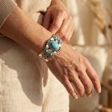 Vintage Open Adjustable Silver and Turquoise Bracelet