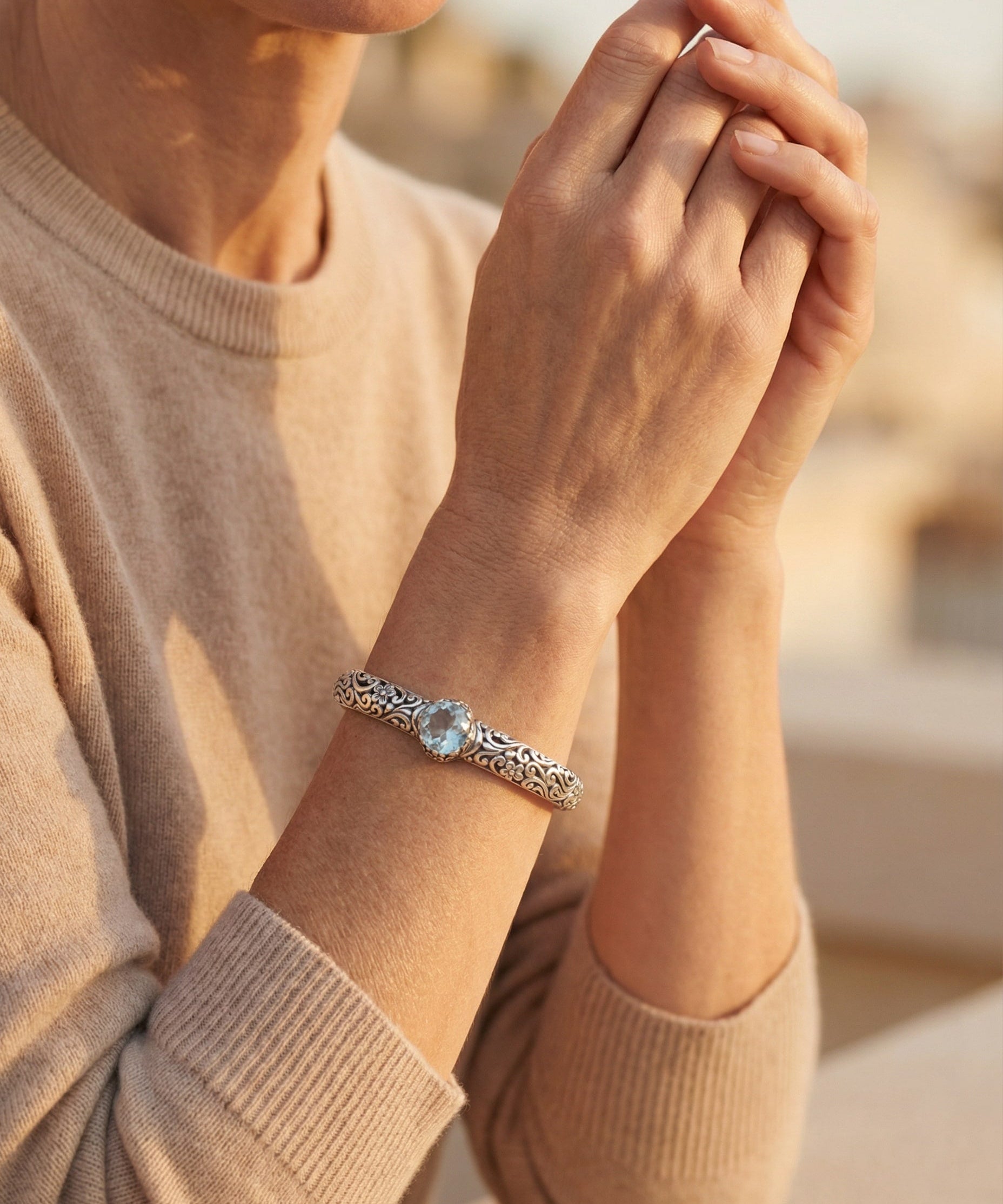Vintage Open Silver Bracelet with Cubic Zirconia