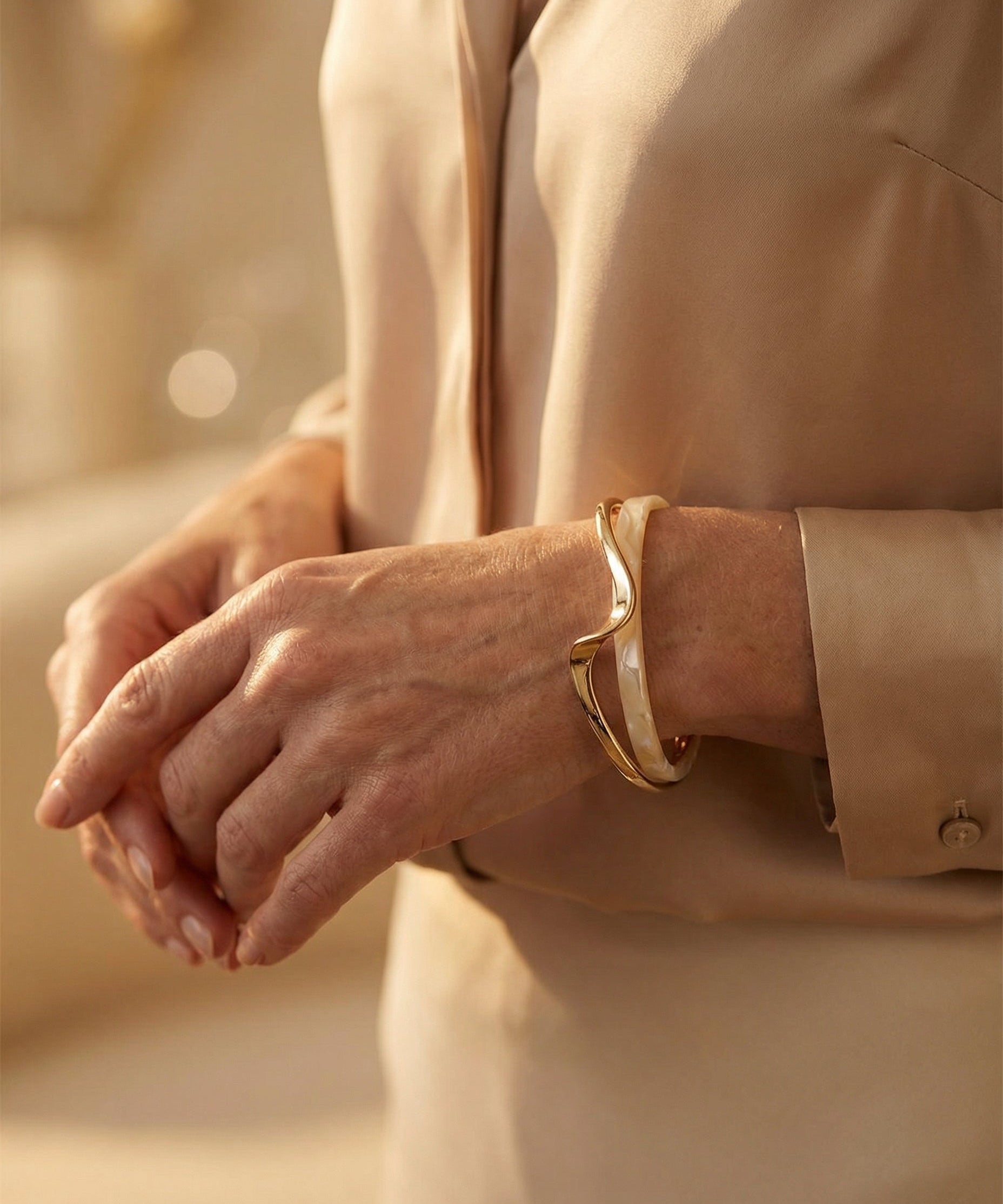 Elegant Open White Enamel and Gold Bracelet