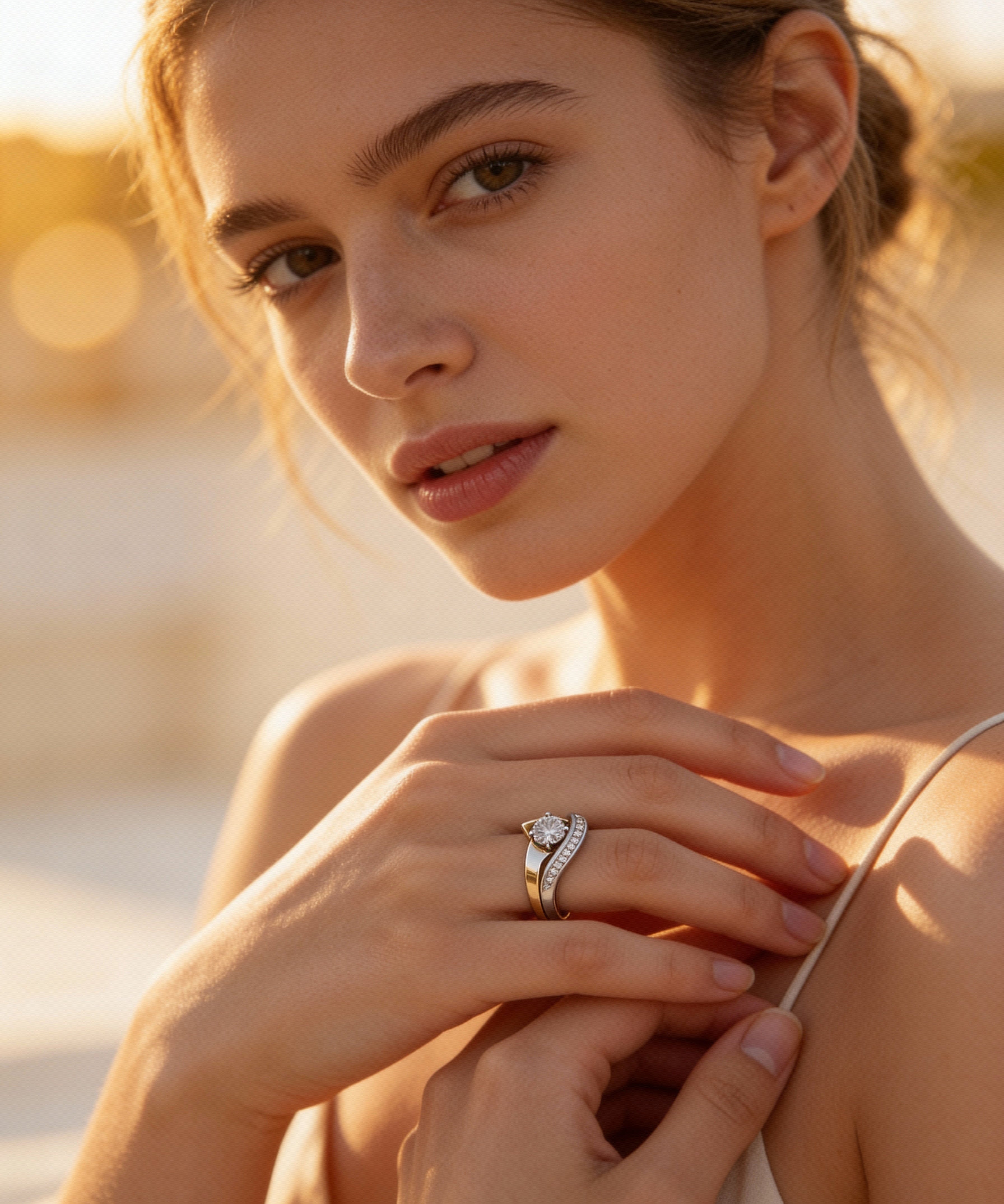 Vintage Irregular Gold and Silver Cubic Zirconia Ring