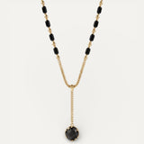 Vintage Black Bead Necklace with Droplet Pendant