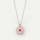 Gold Pink Flower Pendant Necklace
