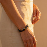 Braided Black Leather Bracelet with Gold Charm