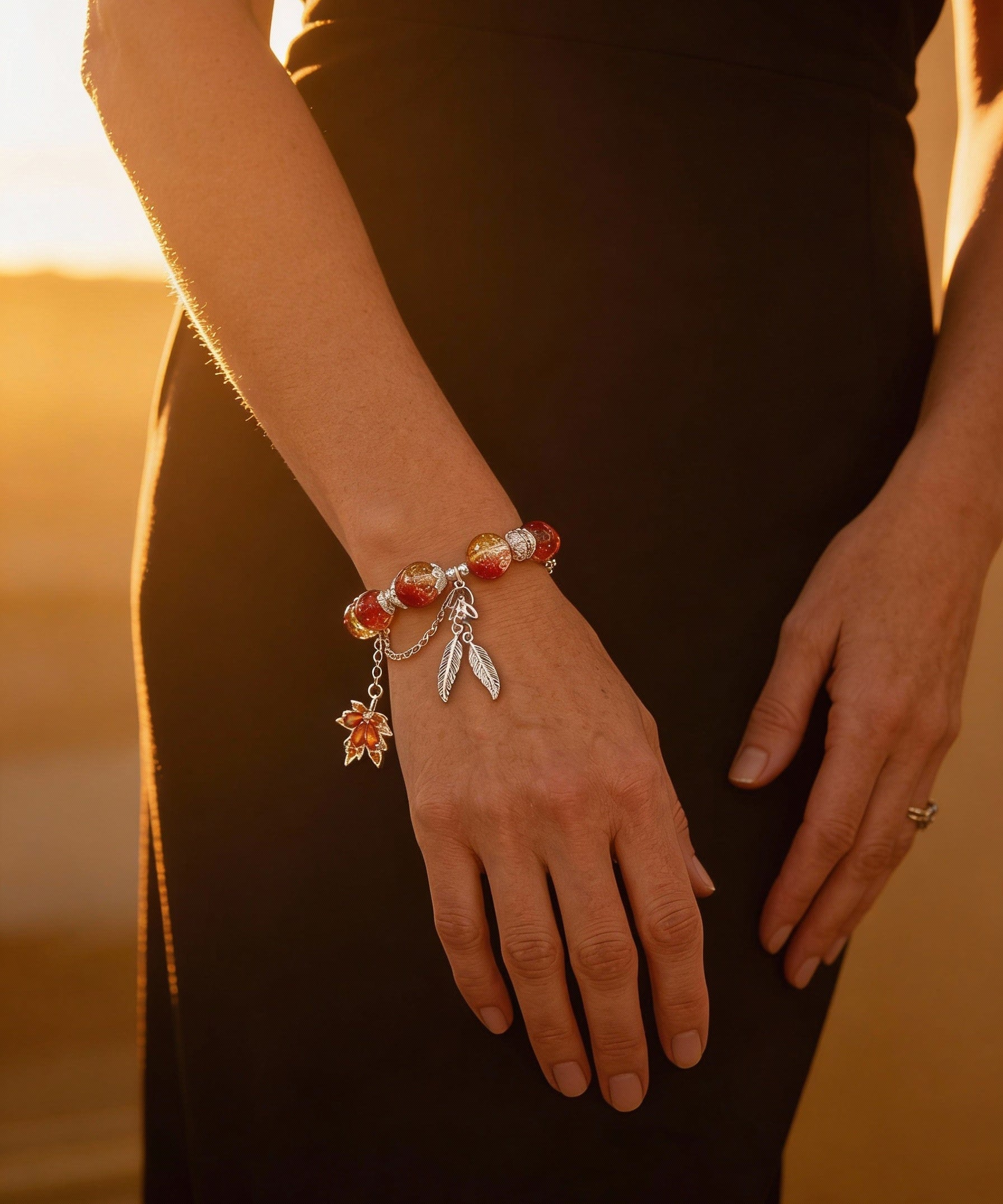 Silver Autumn Leaf and Butterfly Bracelet