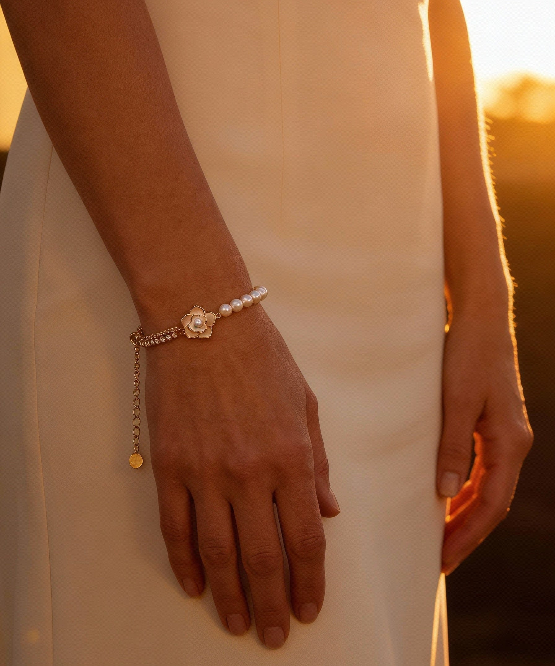 Vintage Floral Pearl and Gold Bracelet