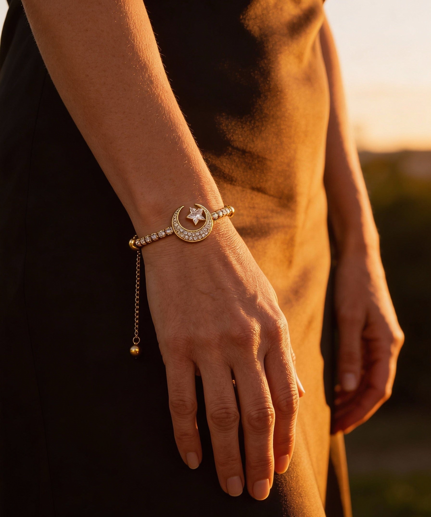 Gold Cubic Zirconia Moon Charm Bracelets