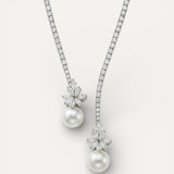 Elegant Sparkling Sterling Silver Pearl Necklace