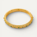 Ethnic Style Gold Green Gemstone Bangle with Floral Pattern