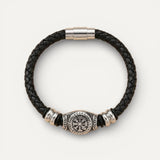 Black Braided Leather Viking Compass Bracelet