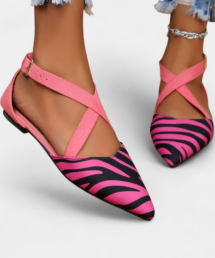 Fenna Bailarinas con Estampado de Cebra y Tiras Cruzadas