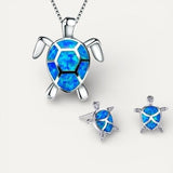 Sea Turtle Necklace and Earring Set in Opal and Silver