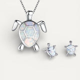 Sea Turtle Necklace and Earring Set in Opal and Silver